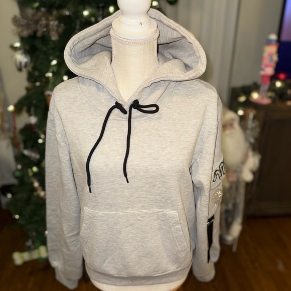 ☃️BOGO50%☃️🆕🐍EXPRESSED SOCIETY: GREY Pullover Hoodie w/Crystal Snake & Heart MED - Picture 6 of 17